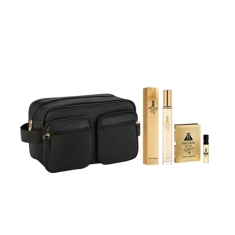 PACO RABANNE 1 MILLION ELIXIR 3pc Set /pouch +eau De Toilette 10ml + Parfum 1.5m